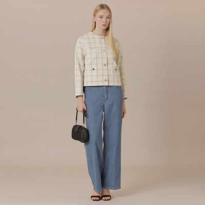 WEB・一部店舗限定】ポリエステルリネンチェックジャケット
