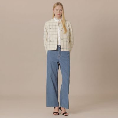 WEB・一部店舗限定】ポリエステルリネンチェックジャケット