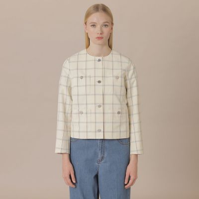 【美品】マッキントッシュ☆リネン　インディゴ　チェック　スイングトップ　ブルゾン WEB・一部店舗限定】ポリエステルリネンチェックジャケット