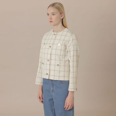 【美品】マッキントッシュ☆リネン　インディゴ　チェック　スイングトップ　ブルゾン ブリテック スウィングトップハイテンショントリコット(ブルゾン