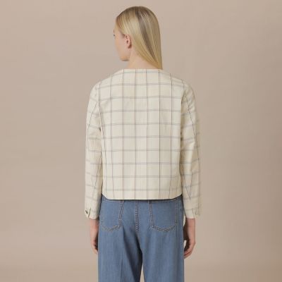 WEB・一部店舗限定】ポリエステルリネンチェックジャケット