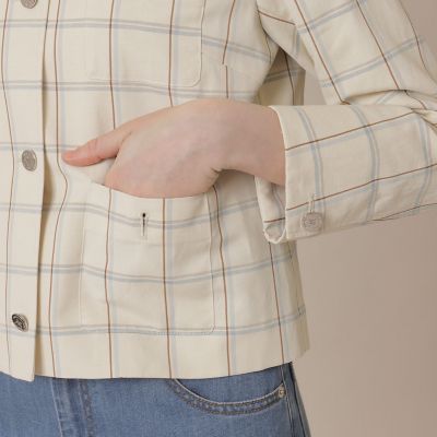WEB・一部店舗限定】ポリエステルリネンチェックジャケット