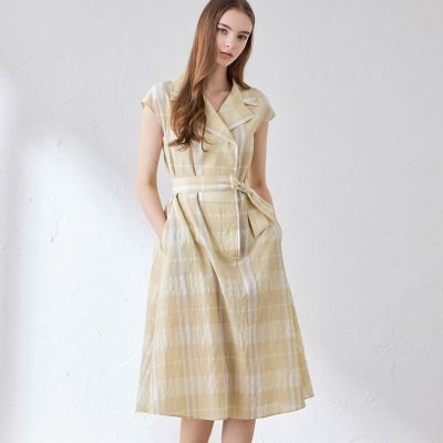 メロン　 マッキントッシュロンドン 素敵なチェックのドレス　44　茶 シアーボイルチェックワンピース | MACKINTOSH LONDON (Women