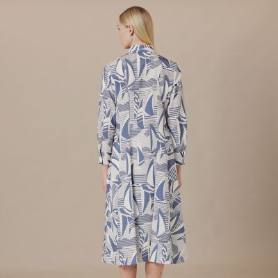 [美品] 45R 麦サテンのヨットマンドレス ロングワンピース アイボリー ヨットボーダープリントワンピース | MACKINTOSH LONDON (Women