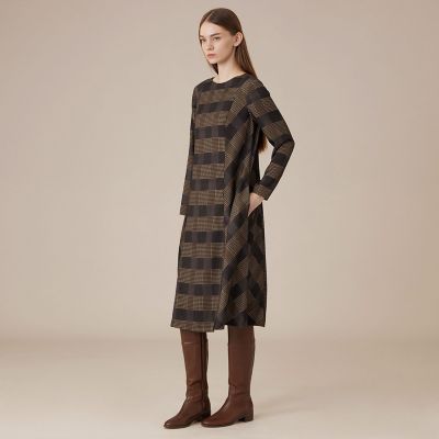 メロン　 マッキントッシュロンドン 素敵なチェックのドレス　44　茶 プリントチェックワンピース | MACKINTOSH LONDON (Women