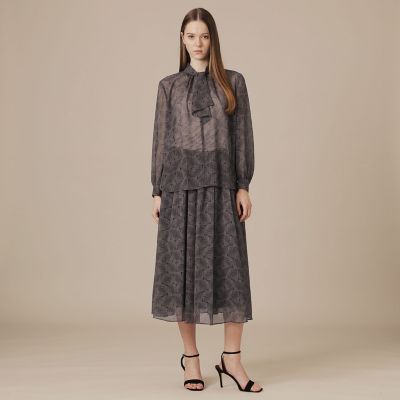 美品 マッキントッシュロンドン ドローイングプリントバンドカラーブラウス ドローイングバスケットブラウス | MACKINTOSH LONDON (Women