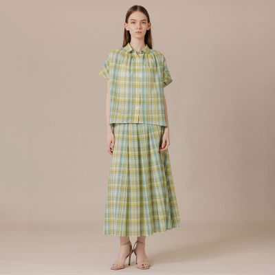 メロン　 マッキントッシュロンドン 素敵なチェックのドレス　44　茶 婦人画報6月号掲載】ハイツイストワッシャータックスカート