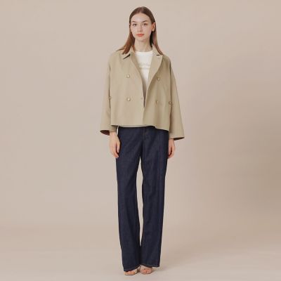 L】【FYVIE／フィビー】バイカラータフタダブルブレストコート