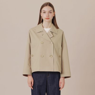 L】【FYVIE／フィビー】バイカラータフタダブルブレストコート