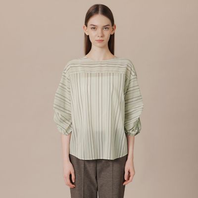 美品♡マッキントッシュロンドン イタリア製生地 スーパー130 ストライプ L L】マーブルストライプブラウス | MACKINTOSH LONDON L (Women/大きい
