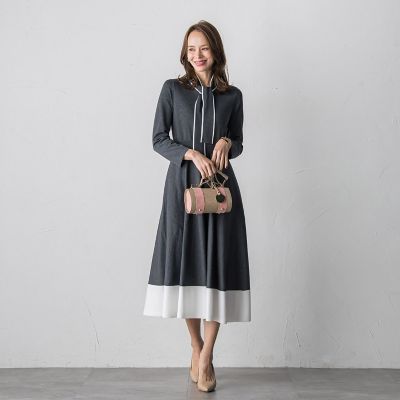 エポカ●極美品●ハイゲージサマーニット バイカラーフレアワンピース 手洗い可 M 美人百花掲載》バイカラー透かし編みニットワンピース【洗濯機