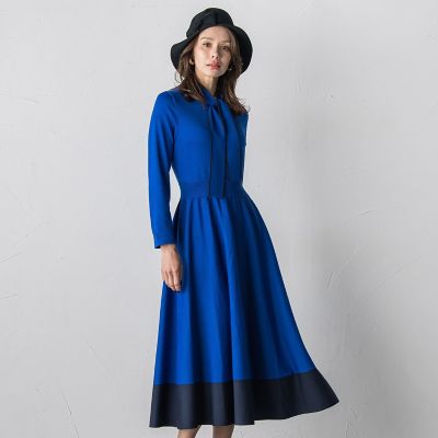 ◇【SAGA　FOX】ヴィヴィットブルーグリーンカラー贅沢感一杯！お洒落ジレ◇ バイカラーニットワンピース≪手洗い可能≫ | Viaggio Blu