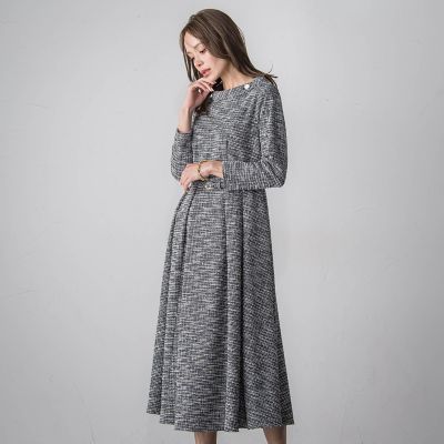 ルネ　ツイード　フリル　ワンピース　ドレス　ビジュー　パール　ブルー系　近年もの ルイルエブティック RUIRUE BOUTIQUE ミックスツイードコンビ・ロング