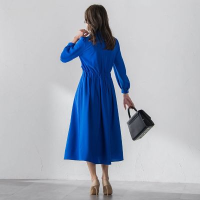 極美品❤︎ブルーレーベル シャンブレー Aライン ワンピース ボウタイ ストレッチ ボウタイシャンブレーワンピース | Viaggio Blu (Women)/ビアッジョ