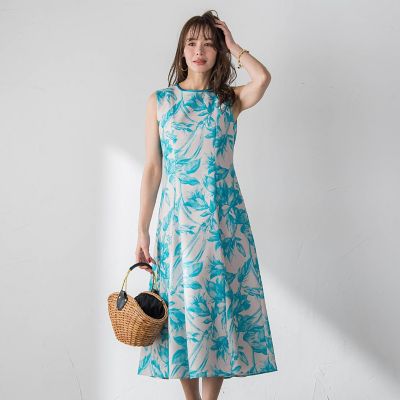 WEB限定カラーあり】リネンライクフラワーワンピース | Viaggio Blu