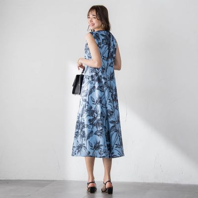 美品✨ Viaggio Blu 日本製 ターコイズ リネン混 オールインワン WEB限定カラーあり】リネンライクフラワーワンピース | Viaggio Blu