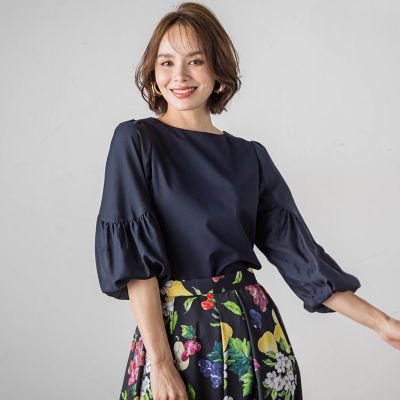 【ＷＥＢ限定カラーあり】デザインスリーブブラウスライクプルオーバー≪洗濯機で洗える≫