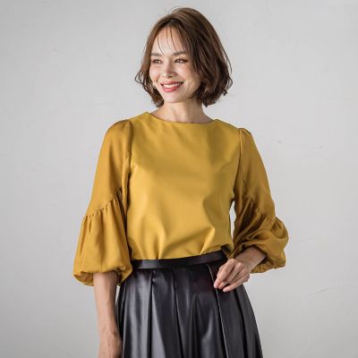 【ＷＥＢ限定カラーあり】デザインスリーブブラウスライクプルオーバー≪洗濯機で洗える≫