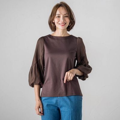 【ＷＥＢ限定カラーあり】デザインスリーブブラウスライクプルオーバー≪洗濯機で洗える≫