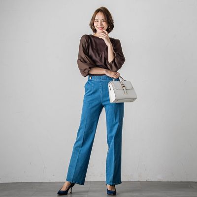 【ＷＥＢ限定カラーあり】デザインスリーブブラウスライクプルオーバー≪洗濯機で洗える≫
