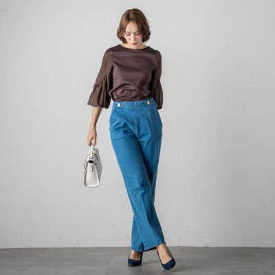 【ＷＥＢ限定カラーあり】デザインスリーブブラウスライクプルオーバー≪洗濯機で洗える≫
