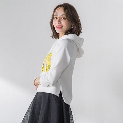 ミモザプリントダンボールパーカー≪洗濯機で洗える≫