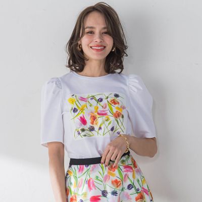フラワープリントＴシャツ≪洗濯機で洗える≫