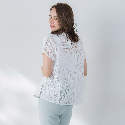 Viaggio Blu (Women)/ビアッジョブルー バックフラワーレースカットソー≪手洗い可能≫