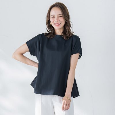 バックフラワーレースカットソー≪手洗い可能≫