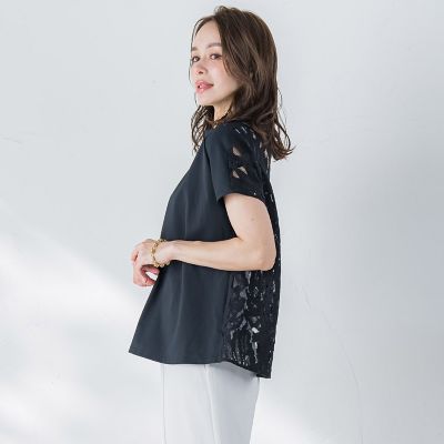 バックフラワーレースカットソー≪手洗い可能≫