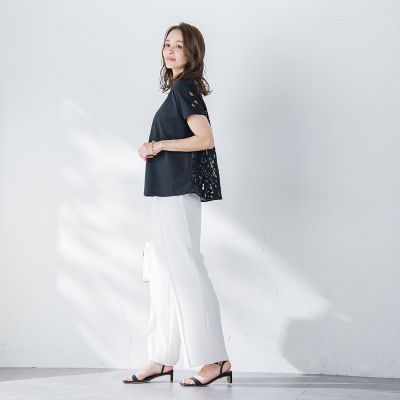 バックフラワーレースカットソー≪手洗い可能≫