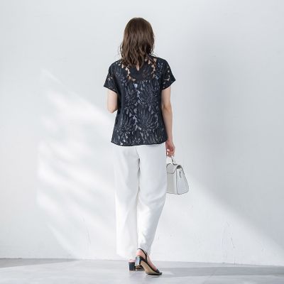 バックフラワーレースカットソー≪手洗い可能≫