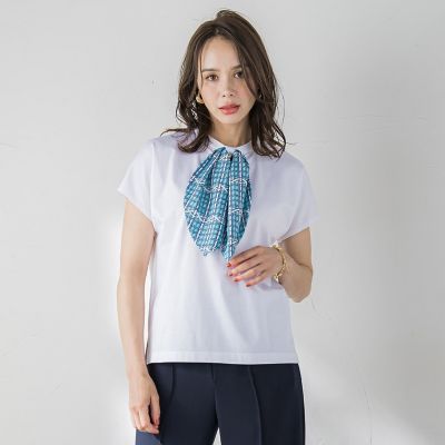 ＜Viaggio Blu (Women)＞スカーフ付きカットソー≪洗濯機で洗える≫