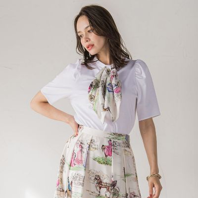 【SALE】Viaggio Blu (Women)/ビアッジョブルー LADY HORSEスカーフ付きカットソー&#8810;洗濯機で洗える&#8811; 01ホワイト トップス【三越伊勢丹/公式】