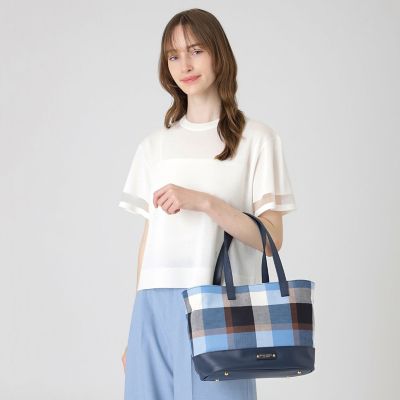 クレストブリッジチェックコットンリネントート | BLUE LABEL