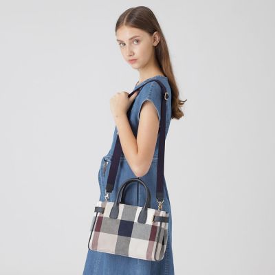 クレストブリッジチェックキャンバスハトメミドルトート | BLUE LABEL