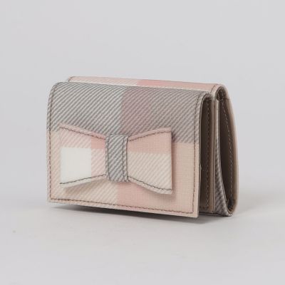 ブルーレーベルクレストブリッジ 新品！小銭入れ付きコンパクト折り財布 ピンク系 WEB限定】クレストブリッジチェックPVCリボンミニウォレット