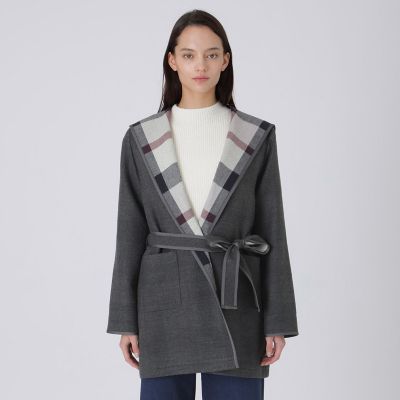 BURBERRY ショート ショールカラー ダウン ベルト付き ノバチェック ショールカラーコーディガン | BLUE LABEL CRESTBRIDGE (Women)/ブルー