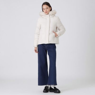 ブルーレーベルファーフード付きホワイトコート36サイズ ファー付きミドルダウン | BLUE LABEL CRESTBRIDGE (Women)/ブルー