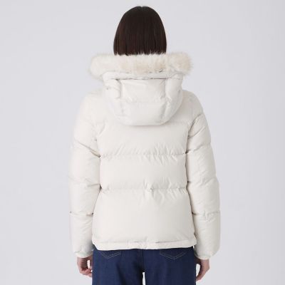 ブルーレーベルファーフード付きホワイトコート36サイズ ファー付きミドルダウン | BLUE LABEL CRESTBRIDGE (Women)/ブルー