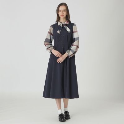 ＜BLUE LABEL CRESTBRIDGE (Women)＞チェックスリーブドレス