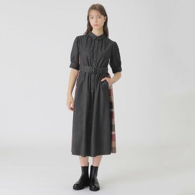 デニムライクパーシャルチェックドレス | BLUE LABEL CRESTBRIDGE