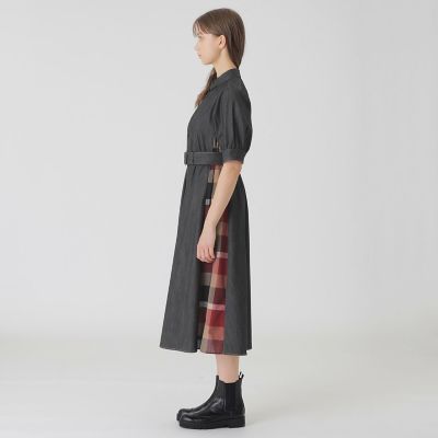 デニムライクパーシャルチェックドレス | BLUE LABEL CRESTBRIDGE