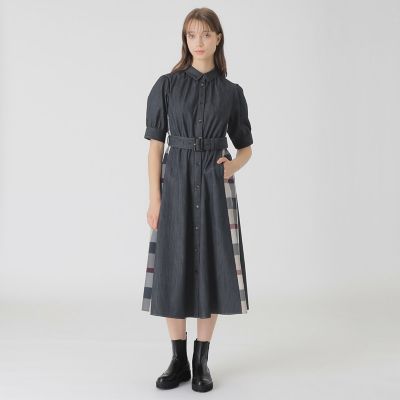 デニムライクパーシャルチェックドレス | BLUE LABEL CRESTBRIDGE