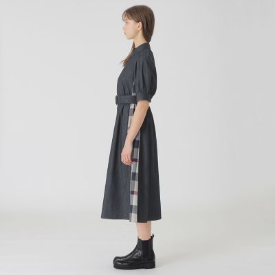 デニムライクパーシャルチェックドレス | BLUE LABEL CRESTBRIDGE