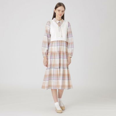 ＜BLUE LABEL CRESTBRIDGE (Women)＞クレストブリッジチェックシャドードビードッキングドレス