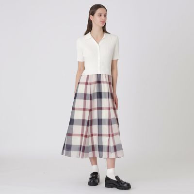 ブルーレーベル　フリンジジャカードコンビドレス ホワイト クレストブリッジチェックシアーボイルコンビドレス | BLUE LABEL