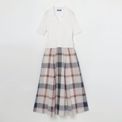 ブルーレーベル　フリンジジャカードコンビドレス ホワイト 一部店舗限定】シルキータフタドレス（ドレス）｜BLUE LABEL
