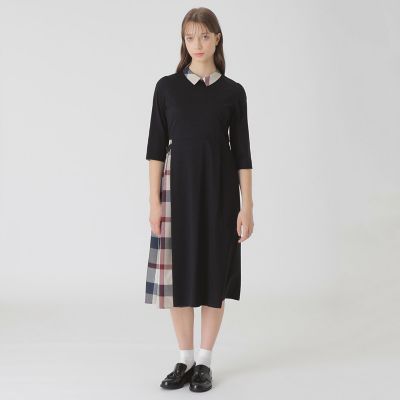 ＜BLUE LABEL CRESTBRIDGE (Women)＞ピマコットンプレーティング天竺パーシャルチェックドレス