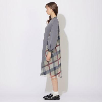限定カラーあり】チェックプリーツコンビジャージードレス | BLUE